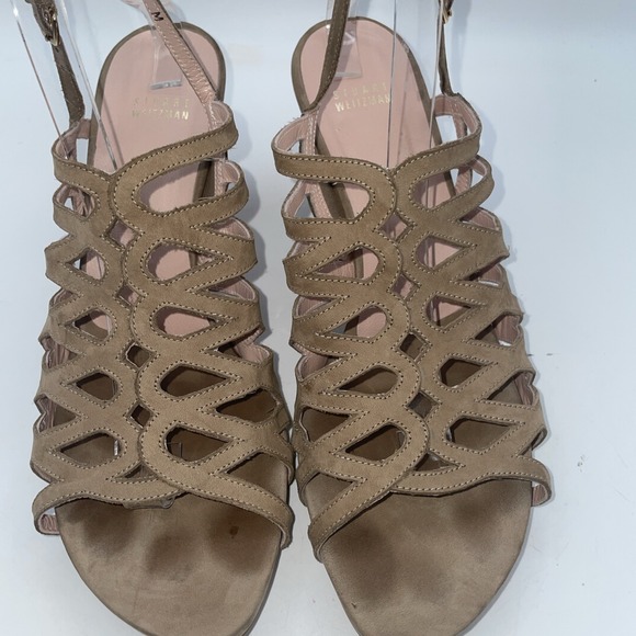 Stuart Weitzmam Tan Leather Cone Heels Strappy Sandals Neutral Women's Size 11.5 - Picture 2 of 10